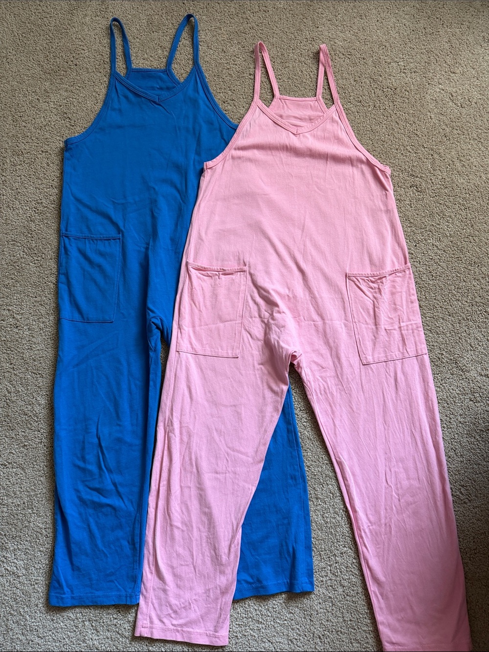 Girl’s Spaghetti-Strap One-Piece Romper in Blue and Pink Size 10/12